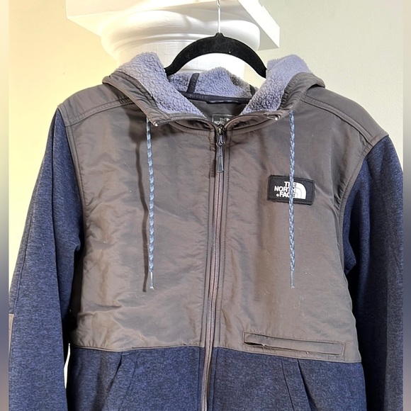 The North Face Men's Tech Sherpa Hoodie Dark Gray and Blue Large Fleece Lined ❄️ - Picture 4 of 12
